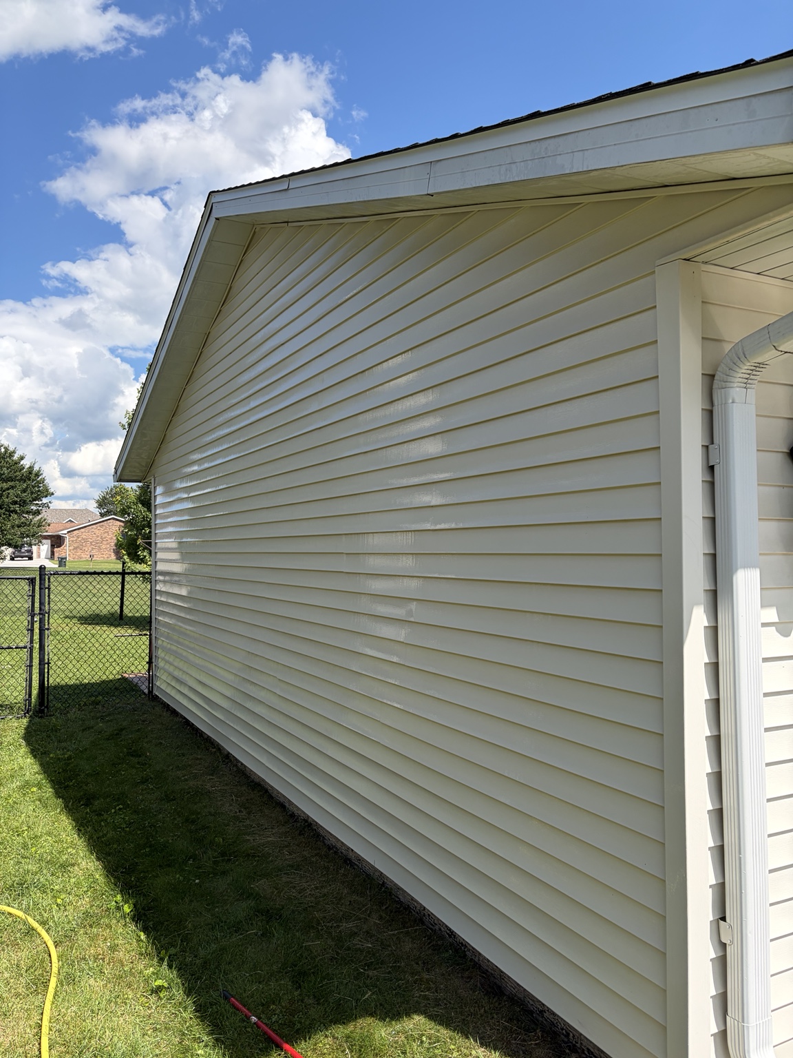 Bright, clean siding after soft washing